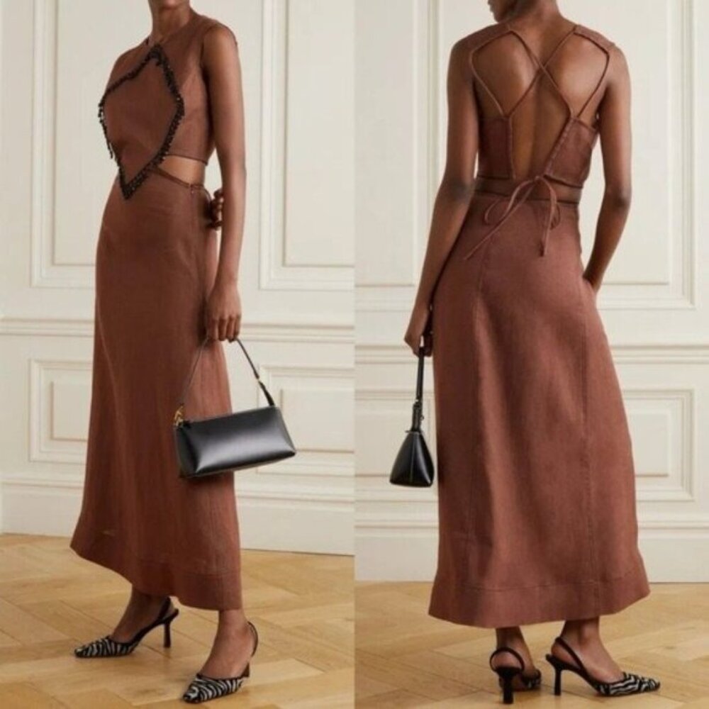 Ganni Brown Strappy Midi Dress